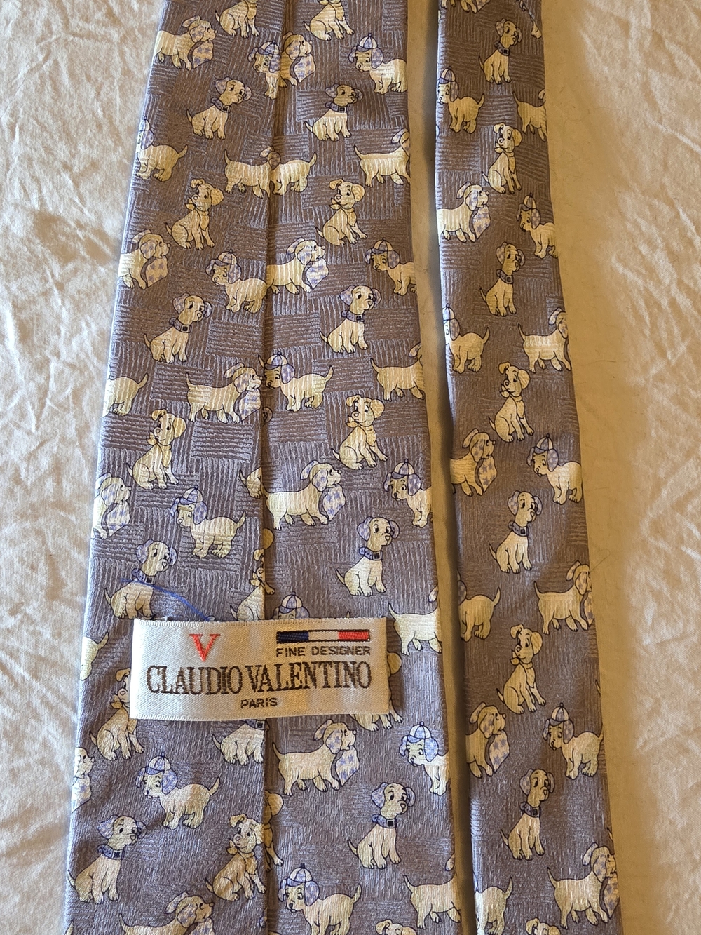 Valentino Gray Tie with Yellow Dog Motif - Picture 3 of 7